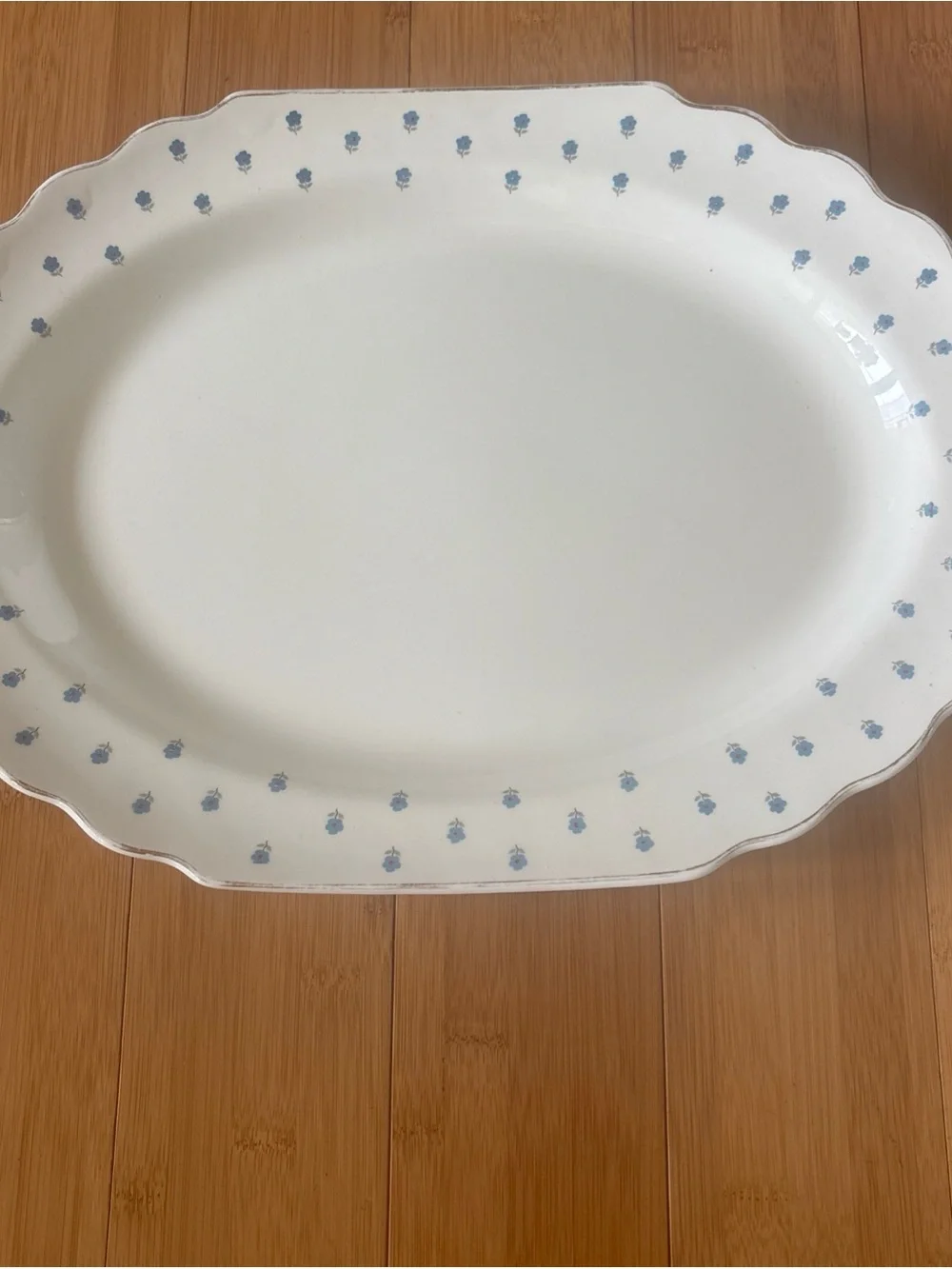 Vintage White Platter with Blue Violets Trim with Gold Trim